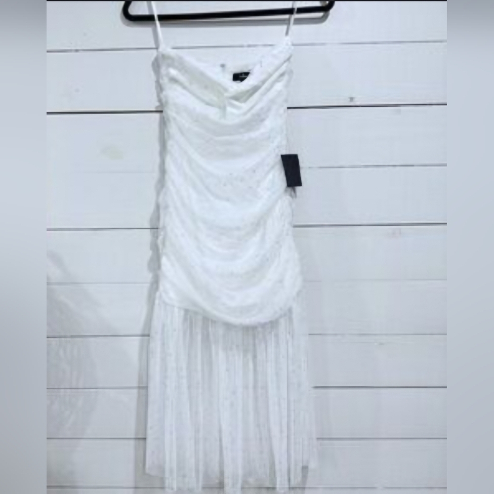 Lulus Elegant White Embellished Strapless Ruched Dress